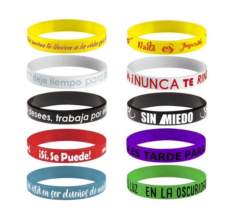 1step2dream 20-Pack Spanish Motivational Rubber Wristbands | 12x202mm Silicone Bracelets with Inspirational Quotes | Teacher Rewards for Classroom - Image 1
